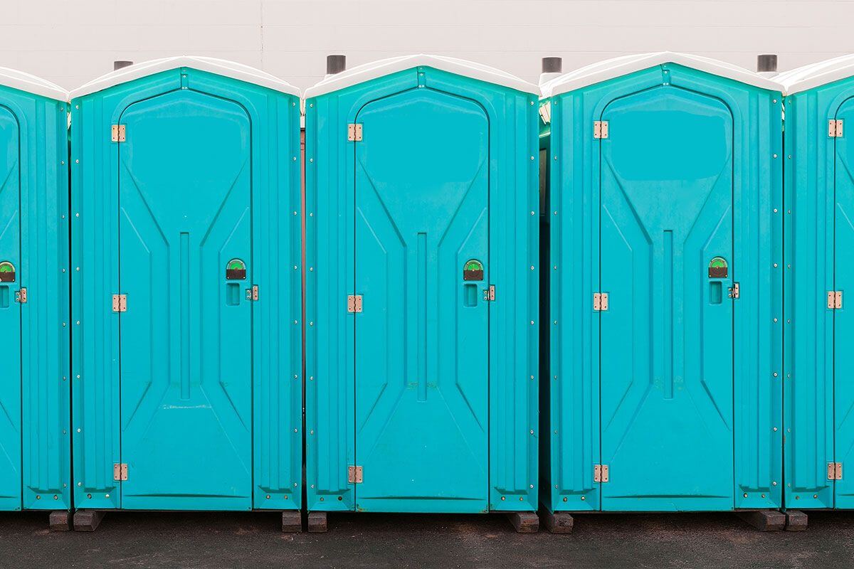 Industrial portable restroom units at a plant in Fayetteville, North Carolina