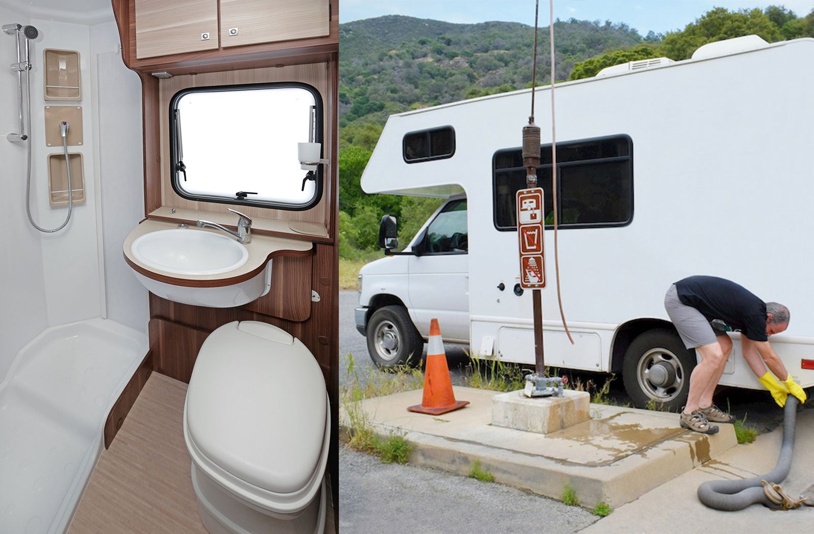 Portable RV/camper toilet and holding tank setup in Fayetteville, North Carolina